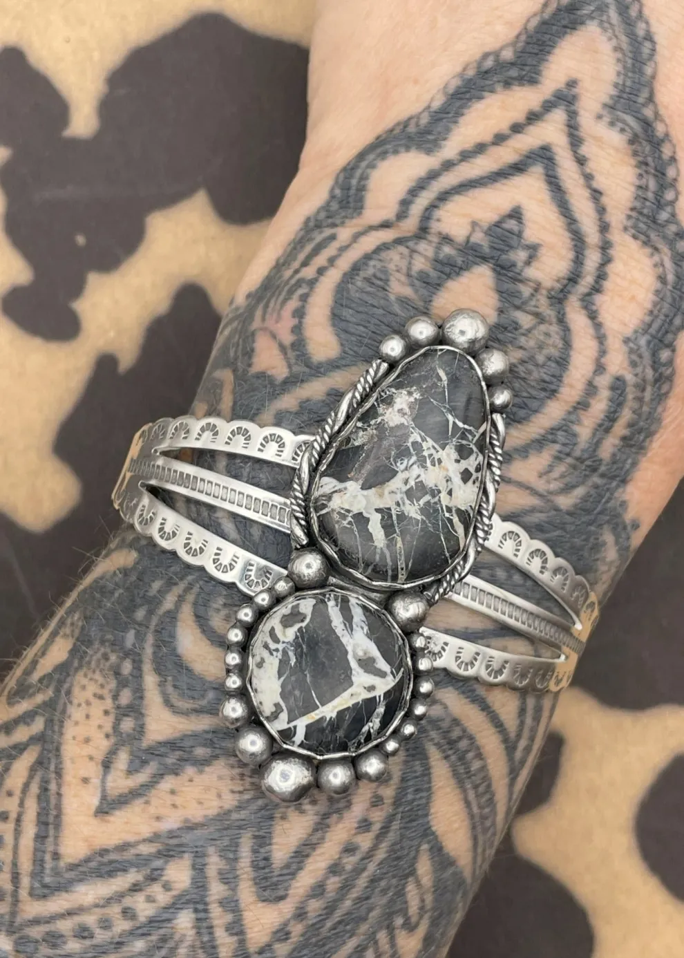 Sterling Silver White Buffalo Turquoise Cuff Bracelet