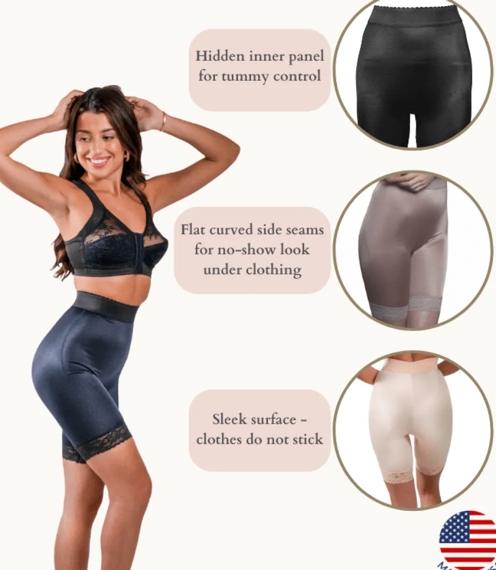 Style 518 | High Waist Light Shaping Bike Short | Satin 4-Way Stretch with Built-In Panty