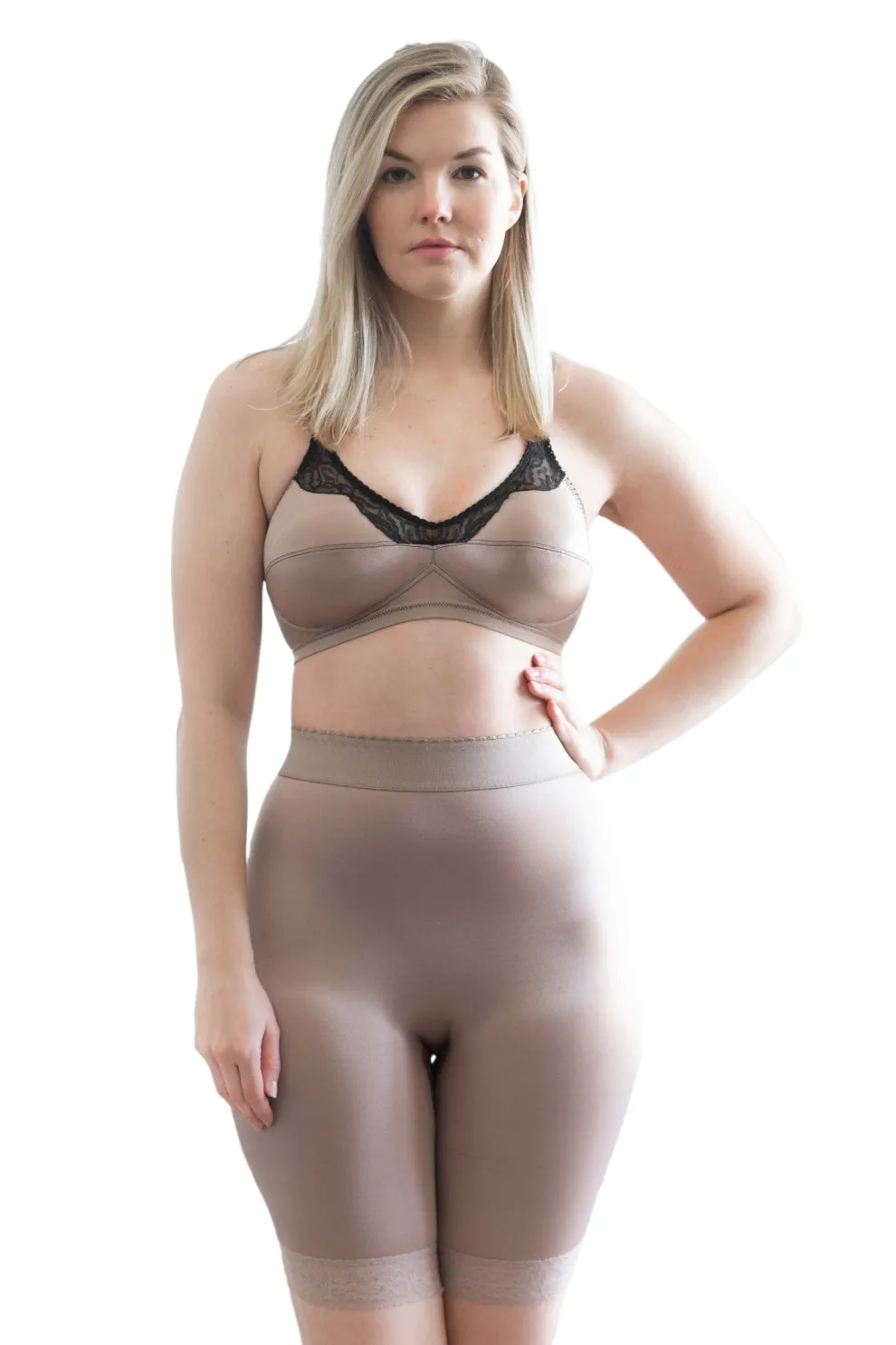 Style 518 | High Waist Light Shaping Bike Short | Satin 4-Way Stretch with Built-In Panty