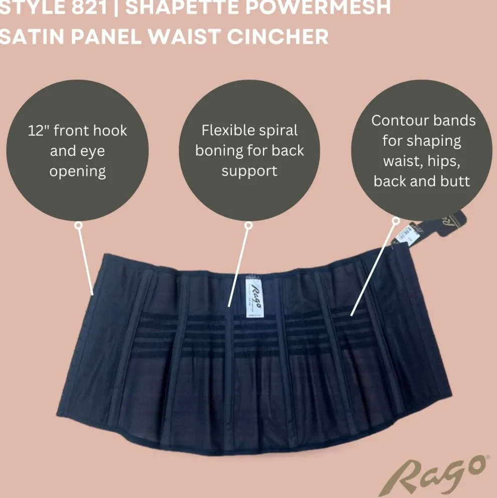 Style 821 | Shapette Powermesh Satin Panel Waist Cincher