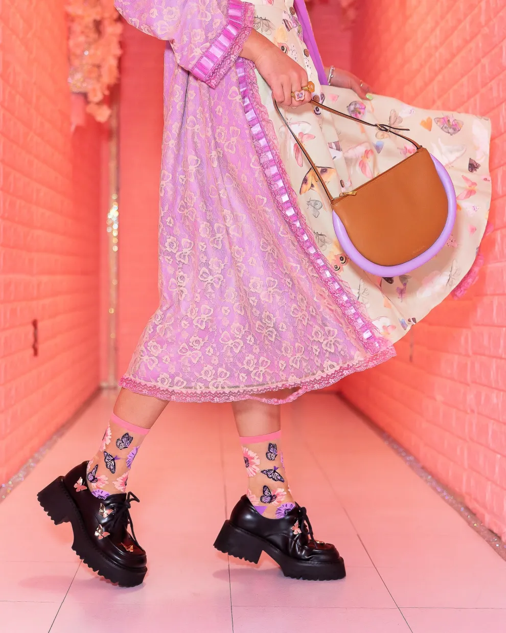 Sunflower Butterfly Sheer Crew Sock