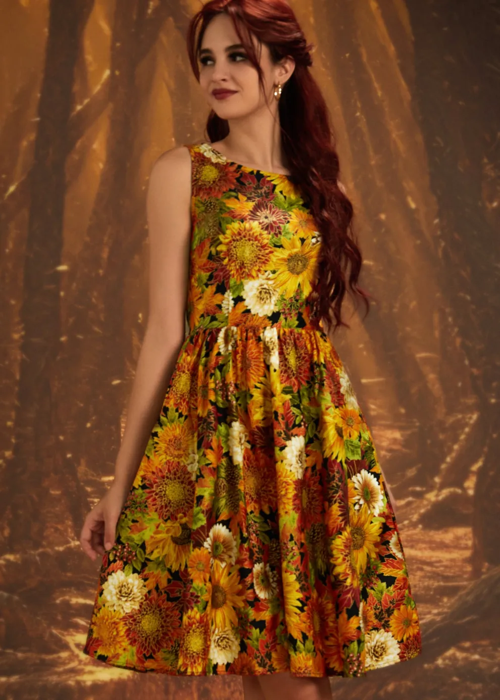 Sunflower Floral Vintage Dress