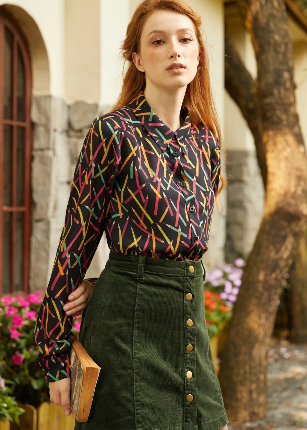 Vogue on Vinyl Button Front Corduroy Skirt