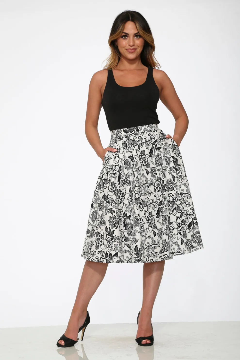 White & Black Floral Skirt