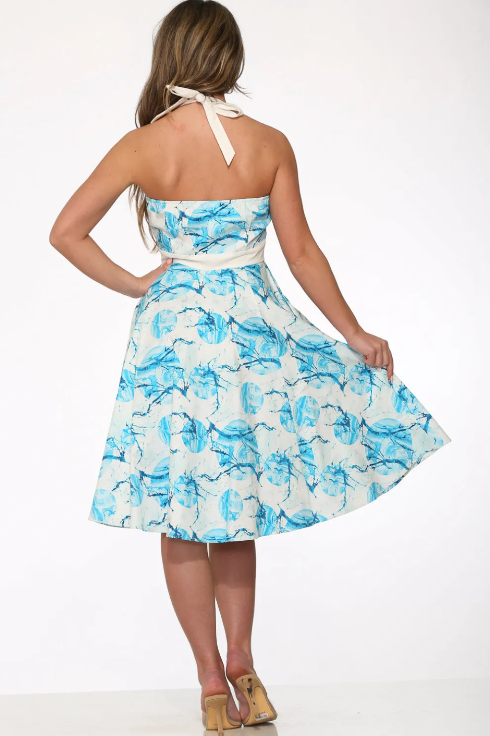 White & Blue Floral Halter Dress