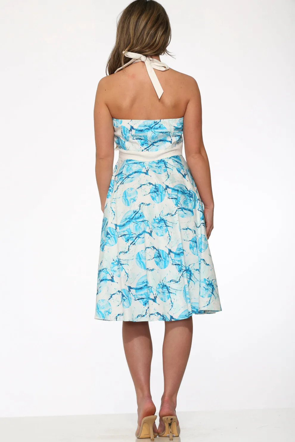 White & Blue Floral Halter Dress