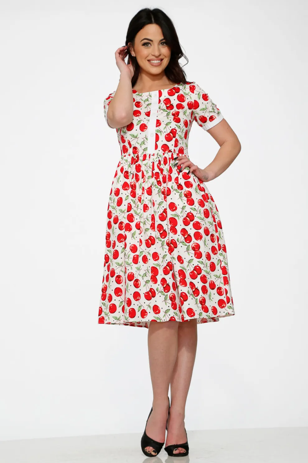 White & Red Cherry Dress