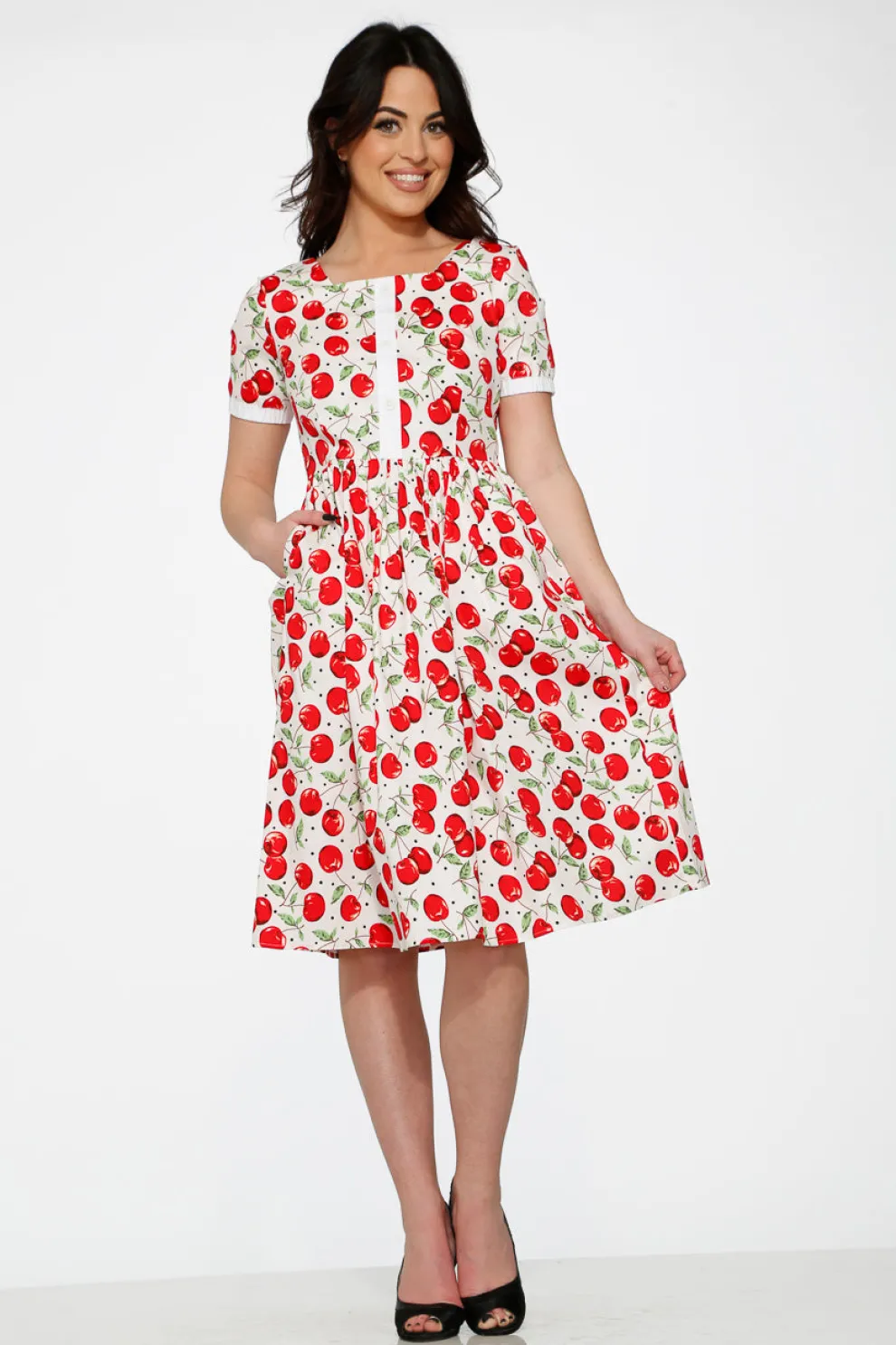 White & Red Cherry Dress