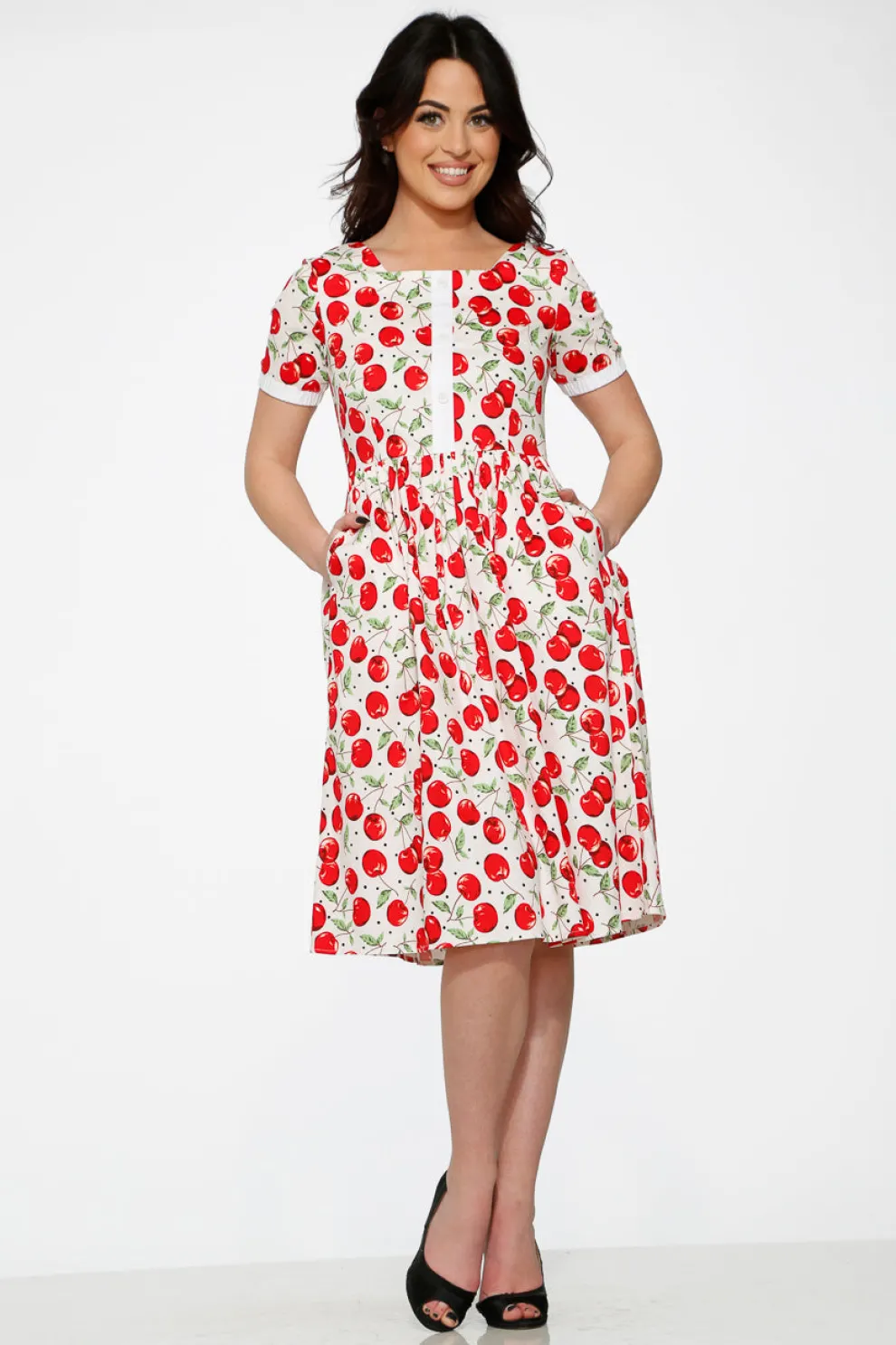 White & Red Cherry Dress