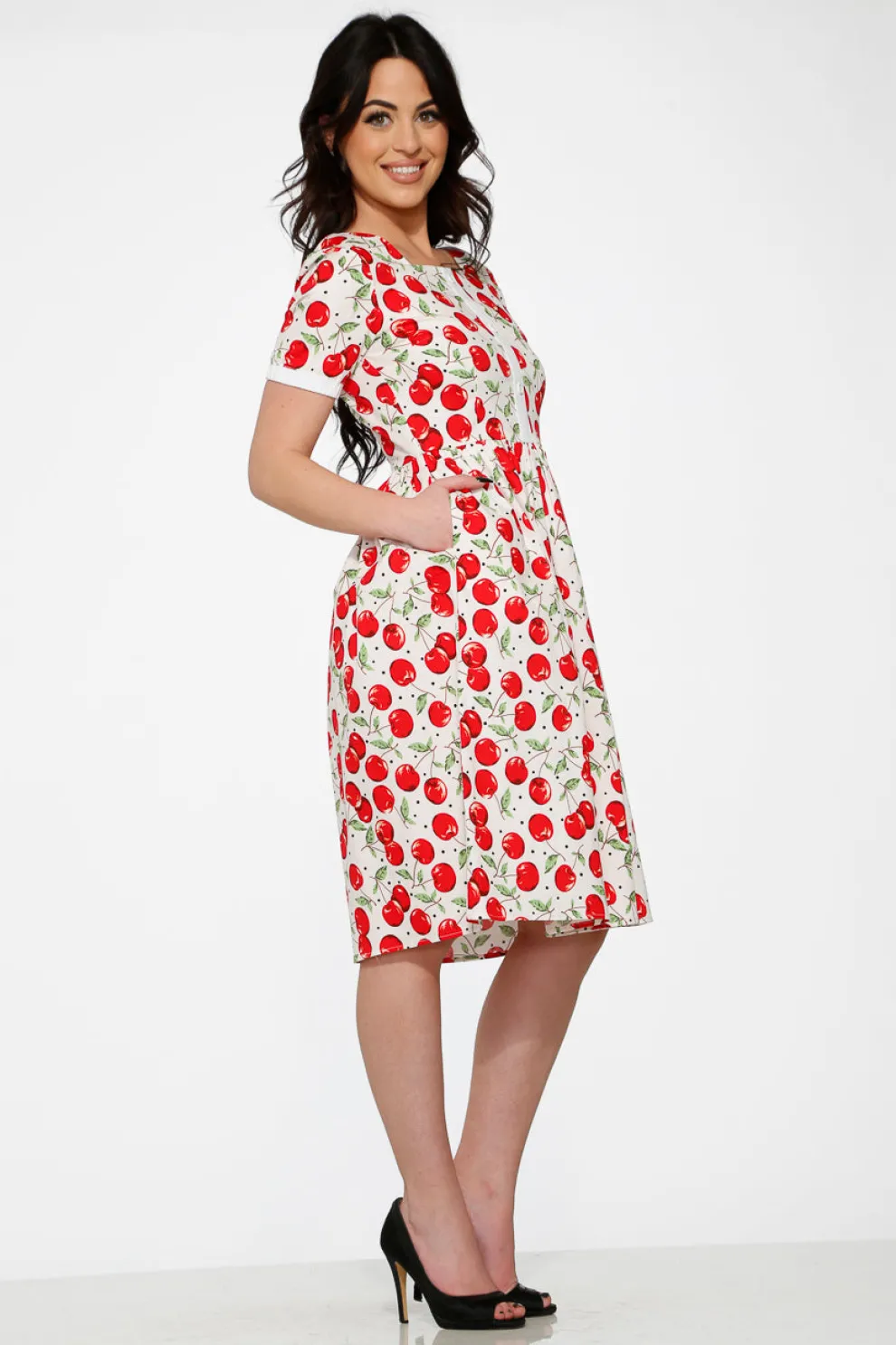 White & Red Cherry Dress
