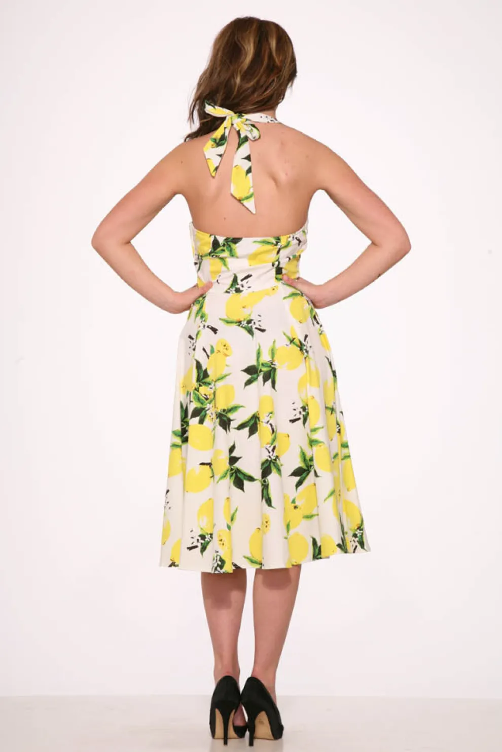 White Lemon Halter Swing Dress