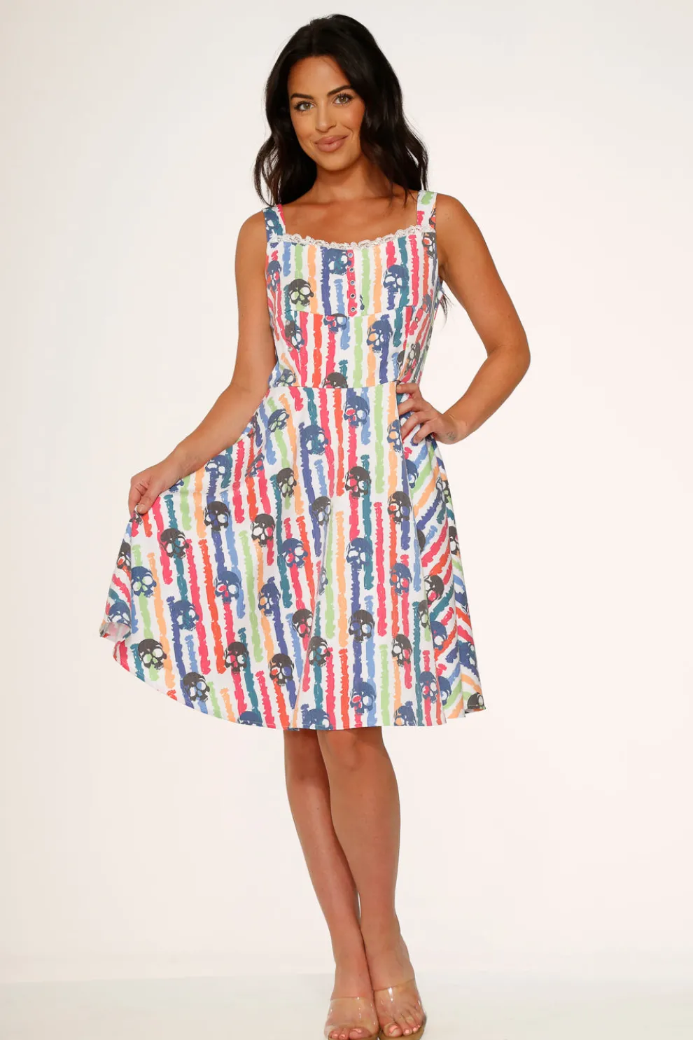 White Skulls Rainbow Swing Dress