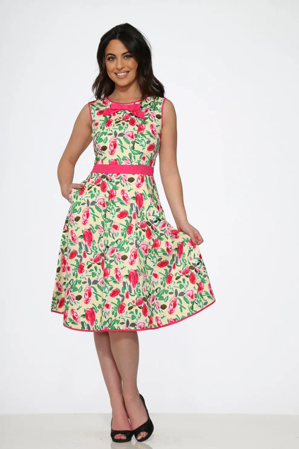 Yellow and Red Rose Swing Dress