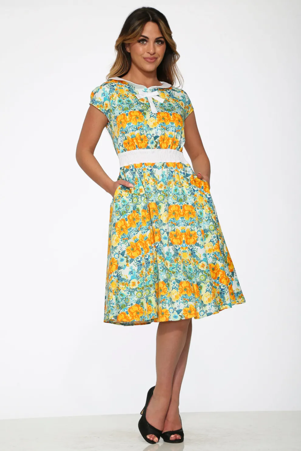 Yellow Floral Swing Dress