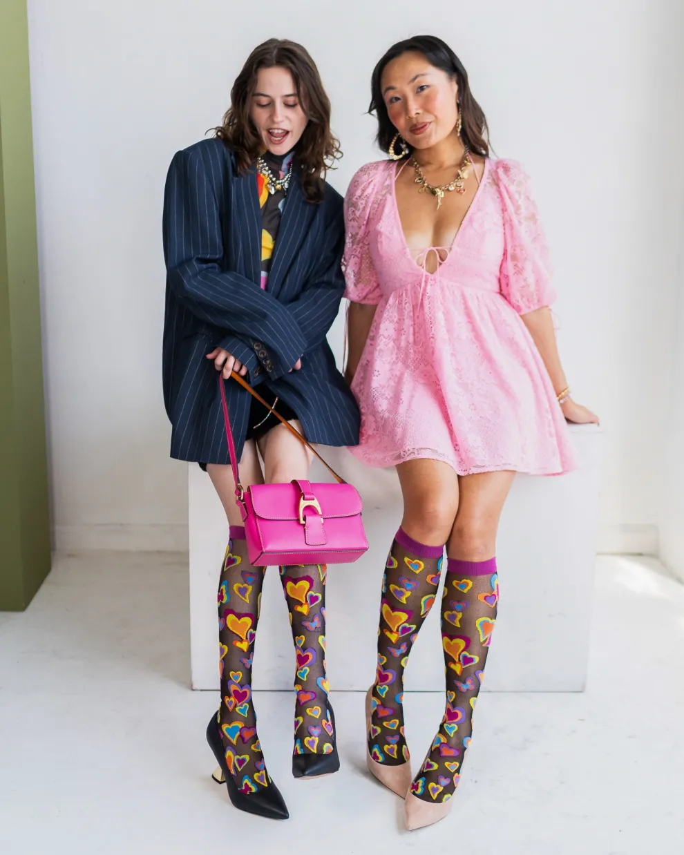 Y2K Hearts Black Sheer Knee High Sock