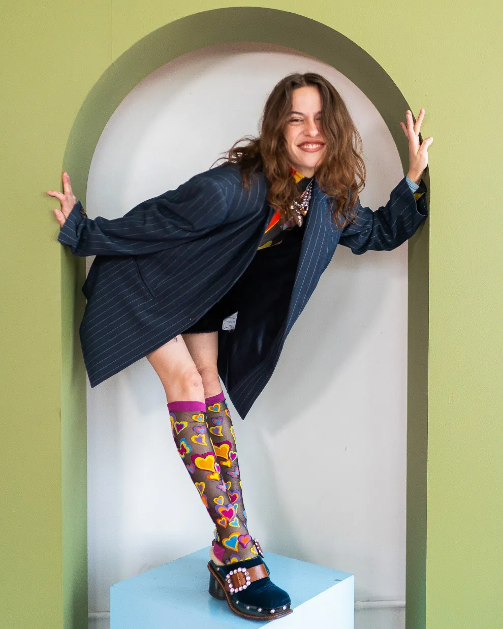 Y2K Hearts Black Sheer Knee High Sock