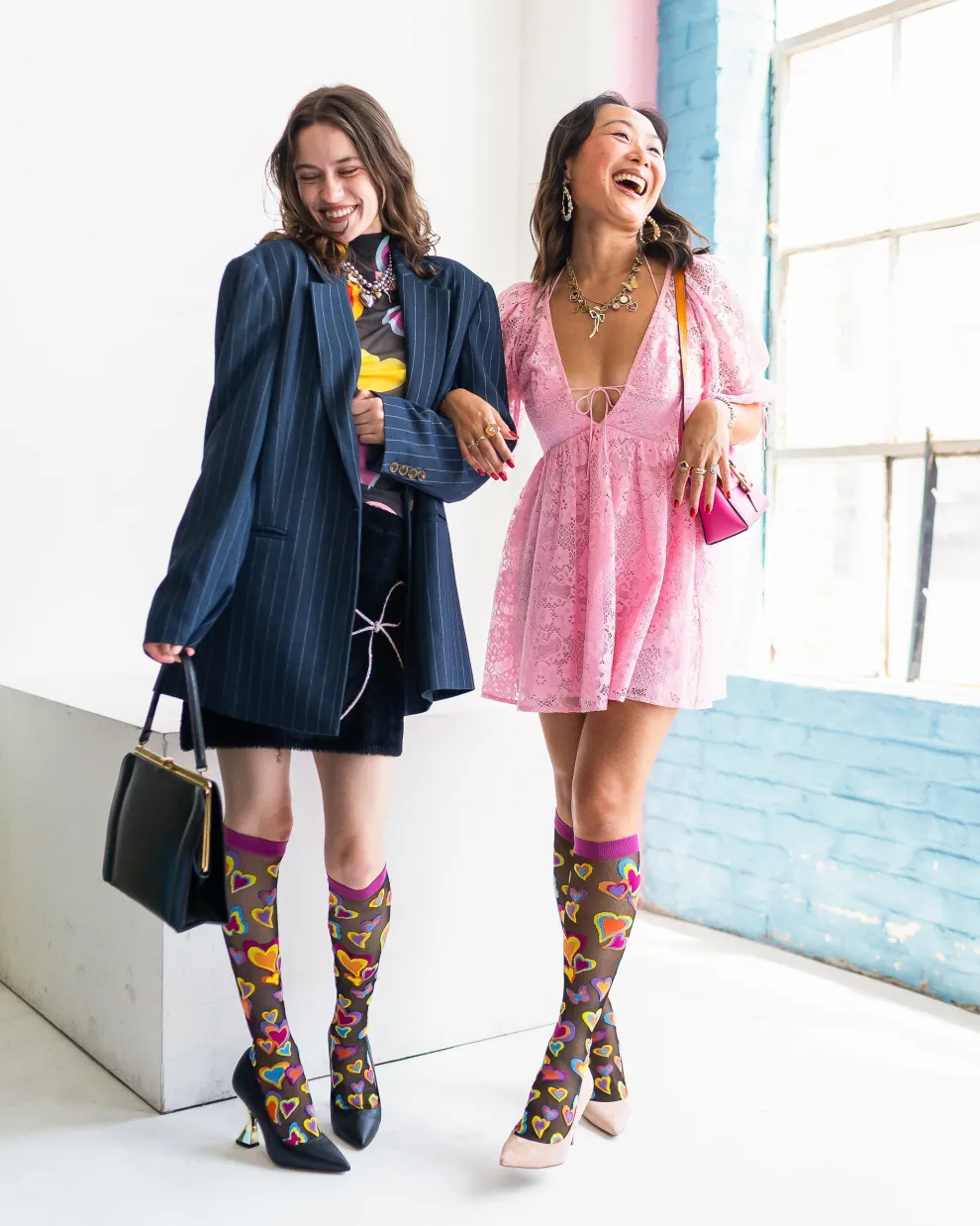 Y2K Hearts Black Sheer Knee High Sock