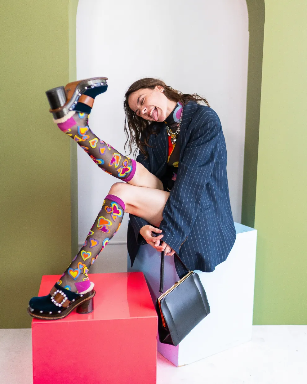 Y2K Hearts Black Sheer Knee High Sock