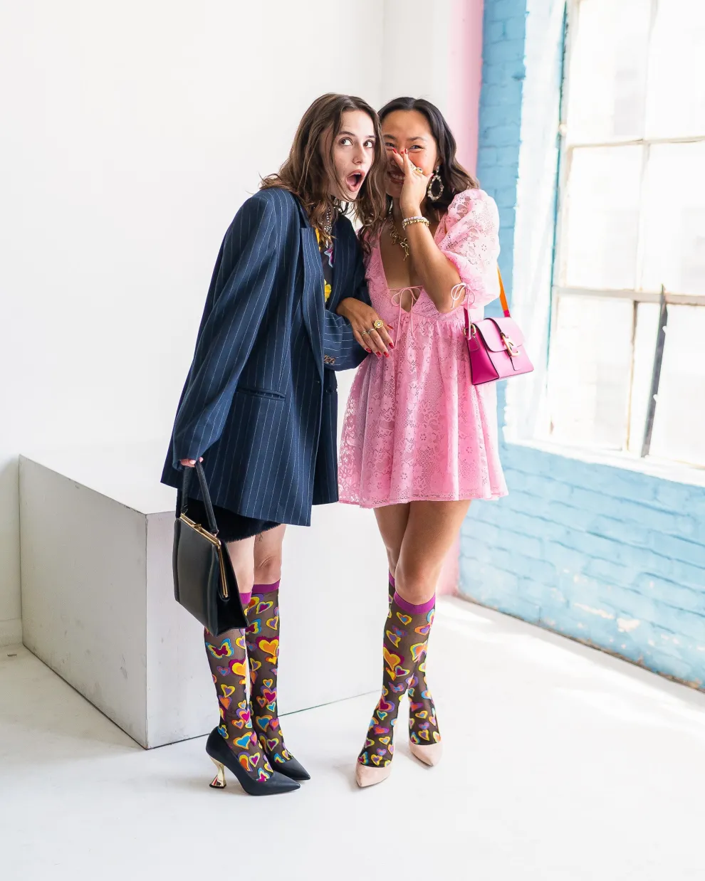 Y2K Hearts Black Sheer Knee High Sock